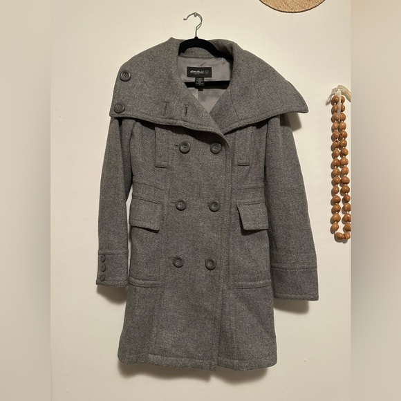 EDDIE BAUER GRAY HIGH COLLAR COAT Small - Picture 1 of 1